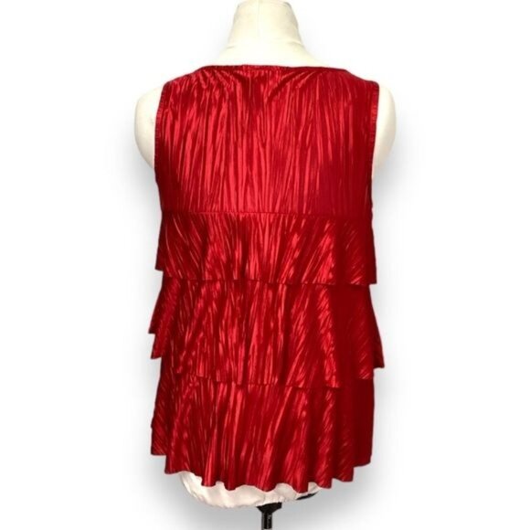 AGB Women’s Sleeveless Scoop Neck Ruffle Layered Blouse, Red, size L - Picture 3 of 6